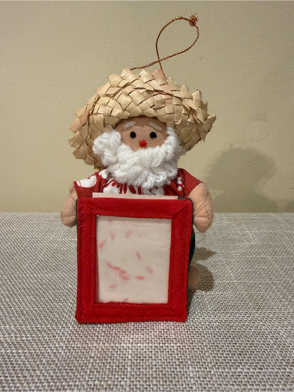Vtg Fabric Hawaiian Santa Picture Frame Ornament Beach Tiki Tropical Christmas